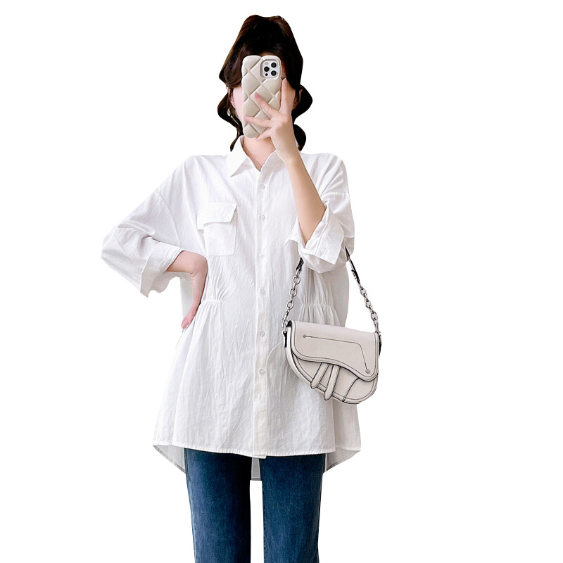 Didelio dydžio biuro moteriški balti marškiniai ilgomis rankovėmis, apverčiamomis apykaklėmis nėščioms moterims Profesionalūs drabužiai Motinystės iškilmingos palaidinės