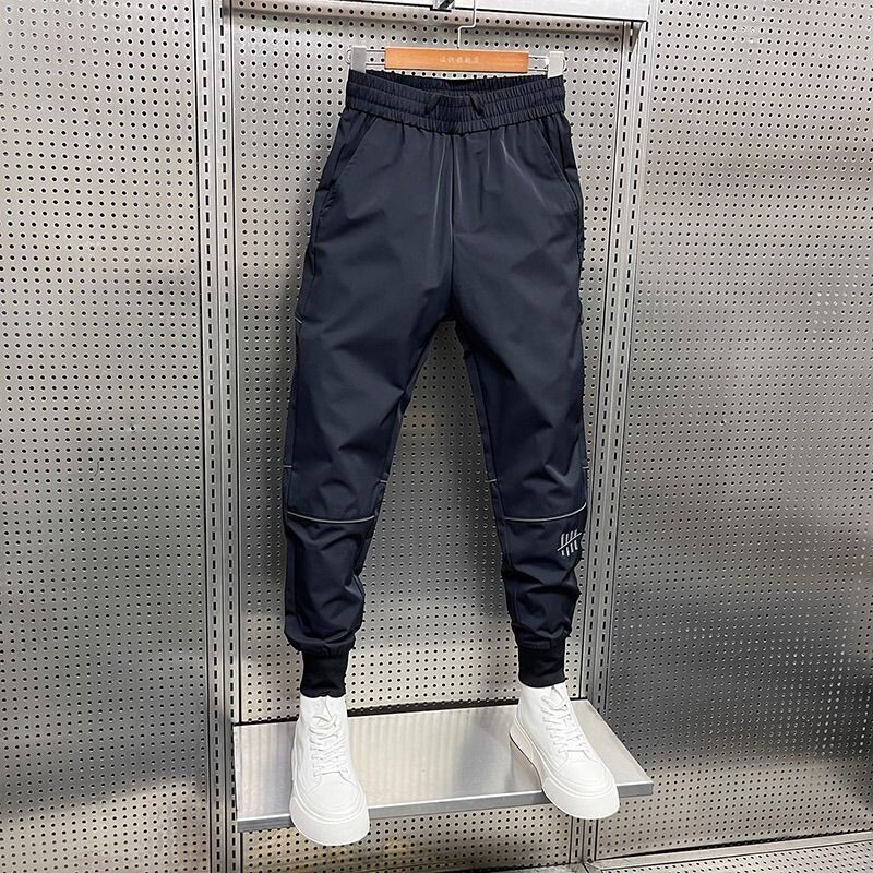 Jogger în aer liber pantaloni sport negri pantaloni subțiri respirabili de vară îmbrăcăminte pentru bărbați marca de lux