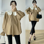 „Peter Pan“ apykaklės marškinėliai nėščiosioms rudeniui ilgomis besiplečiančiomis rankovėmis nėščioms moterims Palaidinės Aukštos Žemos Netaisyklingo nėštumo viršutiniai marškinėliai