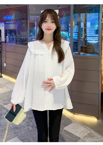 Marškinėliai su raukiniais V formos kakleliu ilgomis rankovėmis, 2023 m. rudeniniai nėščiosios palaidinės, plius dydžio, klostuoti marškinėliai, saldūs