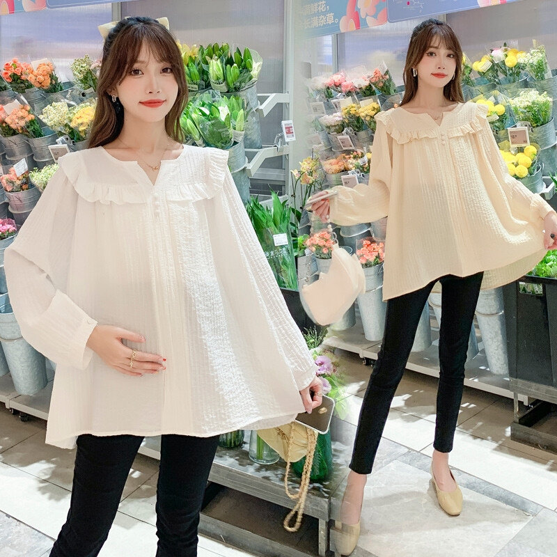 Marškinėliai su raukiniais V formos kakleliu ilgomis rankovėmis, 2023 m. rudeniniai nėščiosios palaidinės, plius dydžio, klostuoti marškinėliai, saldūs