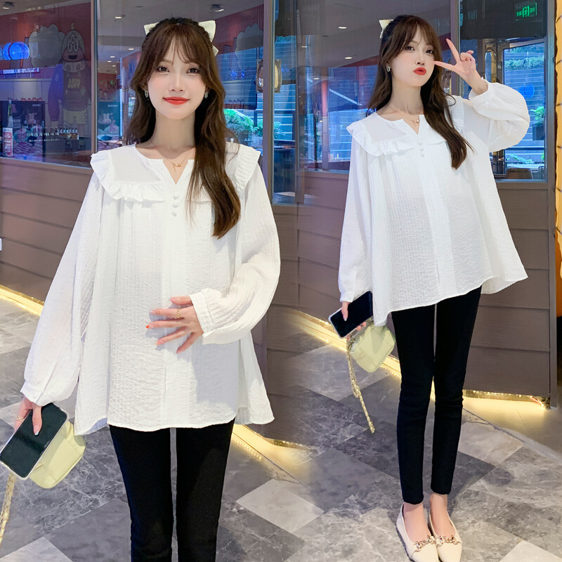 Marškinėliai su raukiniais V formos kakleliu ilgomis rankovėmis, 2023 m. rudeniniai nėščiosios palaidinės, plius dydžio, klostuoti marškinėliai, saldūs