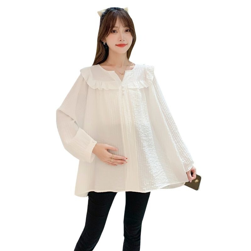 Marškinėliai su raukiniais V formos kakleliu ilgomis rankovėmis, 2023 m. rudeniniai nėščiosios palaidinės, plius dydžio, klostuoti marškinėliai, saldūs