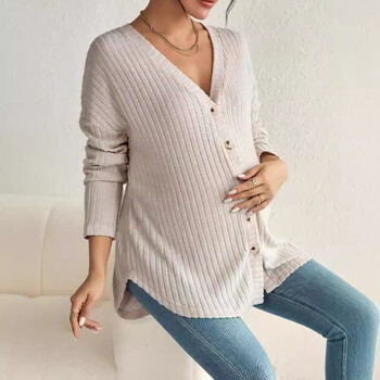 Αμερικάνικο Vintage Casual Style Λεπτή πλεκτή ζακέτα Maternity V λαιμόκοψη Ανοιχτό φαρδύ πουλόβερ για έγκυες γυναίκες Τοπ εγκυμοσύνης