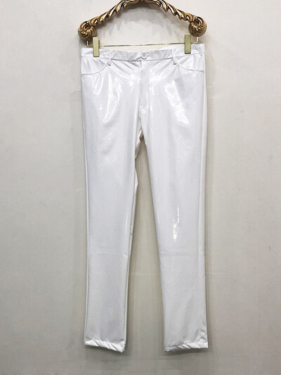 Mauroicardi Spring Skinny Sexy, spīdīgi atstarojošs, elastīgs melns lakādas bikses vīriešiem Y2K Streetwear Club ballīšu nakts apģērbs