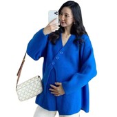 Nagy méretű, téli terhes női pulóver, egyszínű, hosszú ujjú, V-nyakú, kismama kötött pulóverek divatos kabát terhes nőknek