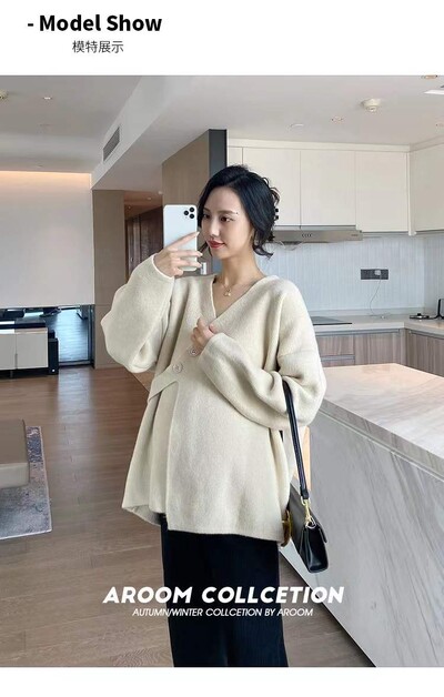 Nagy méretű, téli terhes női pulóver, egyszínű, hosszú ujjú, V-nyakú, kismama kötött pulóverek divatos kabát terhes nőknek