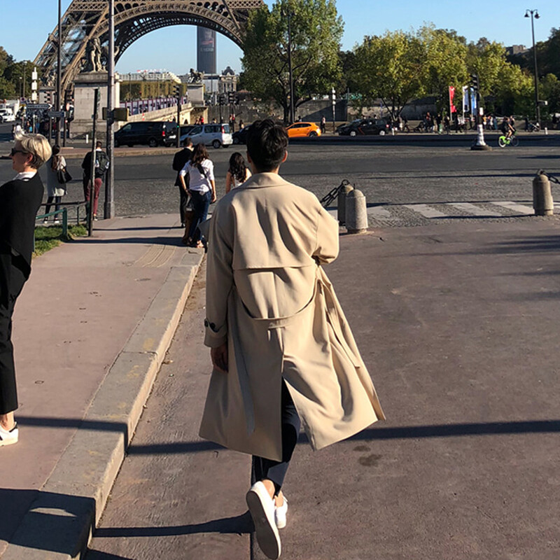 Kaput s dvostrukim kopčanjem u engleskom stilu Muški kaputi s dugim vjetrovkama za slobodno vrijeme Elegantni, kvalitetni, zgodan trenč za fakultet Hombre