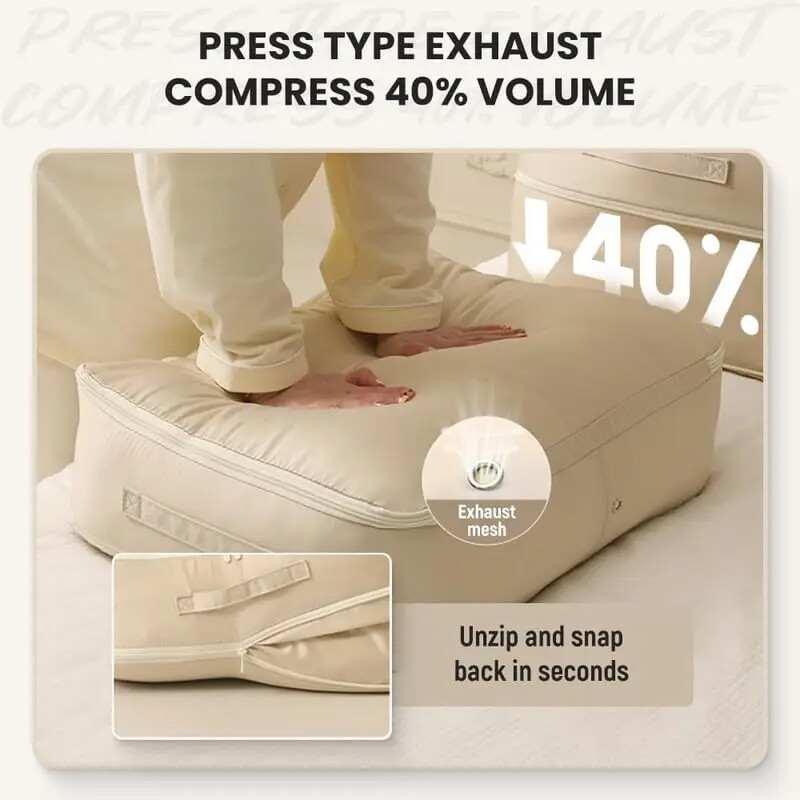 Saci de depozitare pentru pilota de capacitate mare Organizatoare elegante de plapumă din poliester cu mâner Saci de sortare a hainelor compresibile cu fermoar