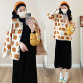 Őszi és téli terhes női pulóverek laza divat virágos dzsekik hosszú ujjú O-nyakú, egysoros kismama kötött kabát