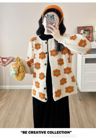 Őszi és téli terhes női pulóverek laza divat virágos dzsekik hosszú ujjú O-nyakú, egysoros kismama kötött kabát