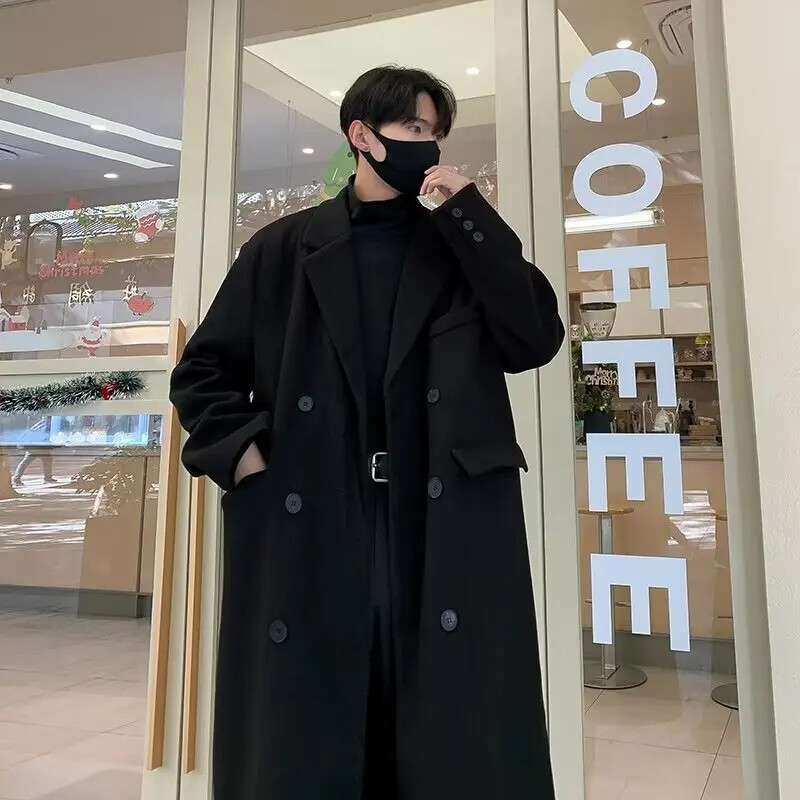 Ziemas vilnas virsjaka vīriešiem Vidēja garuma brīva piegriezuma divrindu jaka Moderns, moderns virsdrēbes