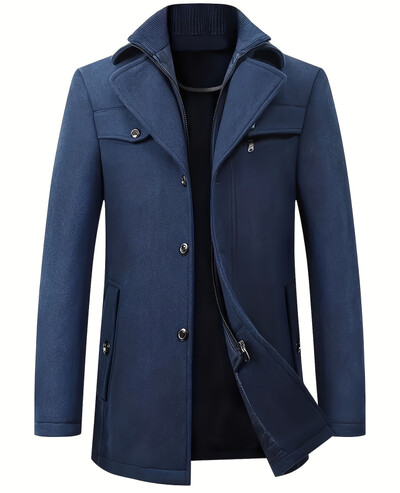 Vīriešu vilnas jaka ziemas rudens vīriešu garais vēja necaurlaidīgs vilnas mētelis ikdienas bieza, šaura jaka vīriešu virsjaka.