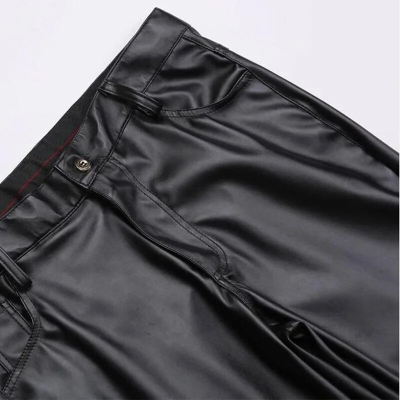 Punk ležerne hlače od pu kožne jednobojne muške odjeće, uske elastične niskog struka, hlače za dječake, kožne hlače, muške lokomoti