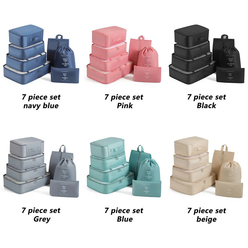 7 gab. Komplekts Ceļojumu organizators Glabāšanas somas Čemodāns Iepakojums Kubi futrāļi Pārnēsājams skapis Bagāžas Apģērbi Apavu maciņš Salokāms