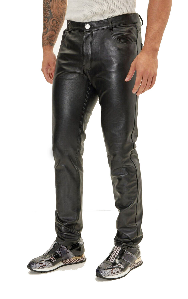 Pavasaris Vasara Moto Skinny Elastīgas mākslīgās ādas bikses Vīriešu melns zelts baltas plānas PU ādas bikses zīmolu vīriešu apģērbi