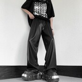 Hlače od umjetne kože s elastičnim strukom Muške hlače s uzicom od umjetne kože sa širokim nogavicama Elastični struk na bokovima za prozračnost za muškarce