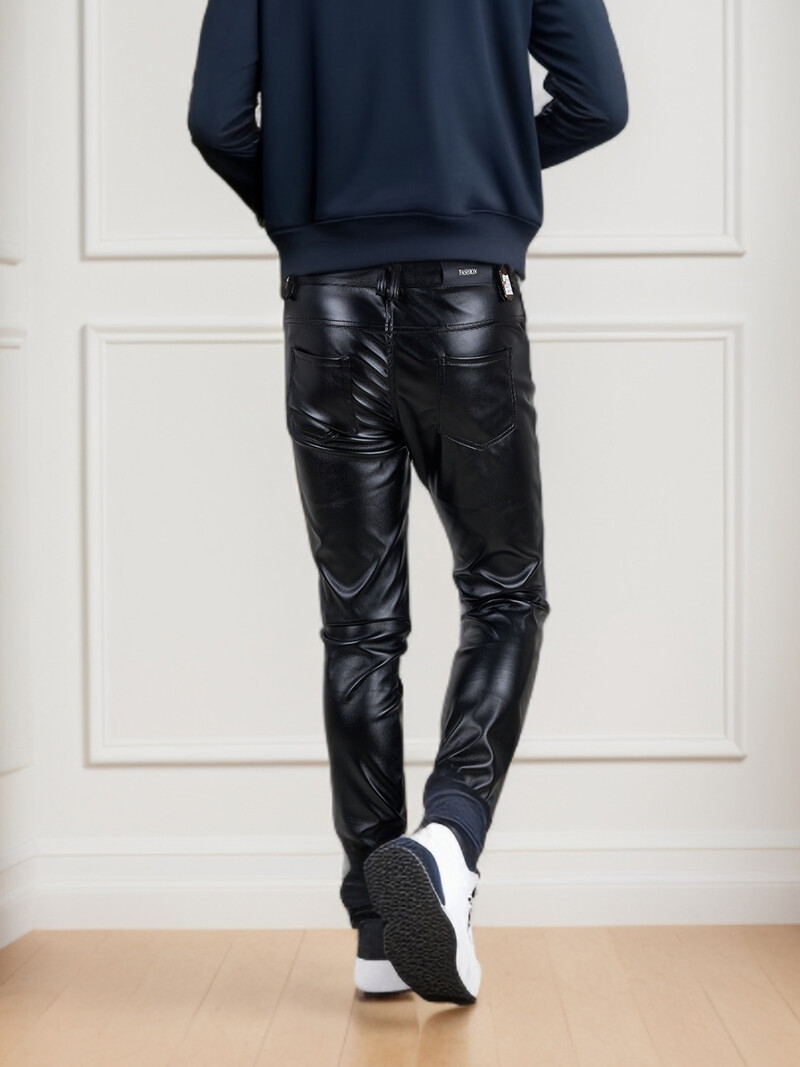 Proljetne i ljetne lagane i tanke muške crne kožne hlače, pogodne za dnevne poslovne i muške hlače za slobodno vrijeme