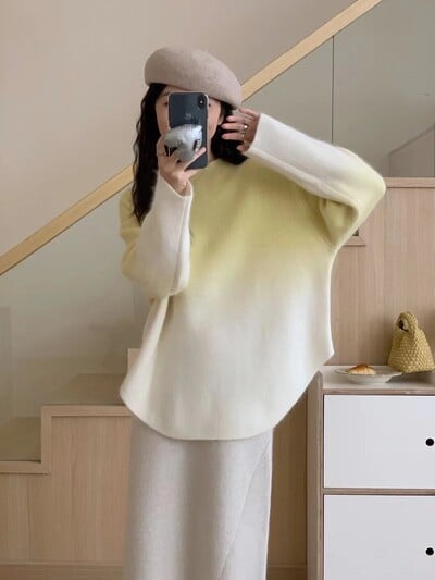 Sügistalvine rasedate kampsun mood gradientvärviga rase naine silmkoelised pulloverid ebaregulaarne rasedus kudumine topid Särgid