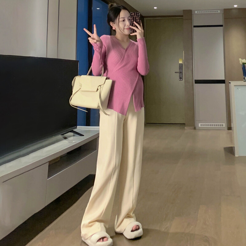 Jesenski pulover za trudnice i dojilje Jednobojni dugi rukavi s podijeljenim V-izrezom Nepravilan pulover za trudnice i dojilje Gornje majice