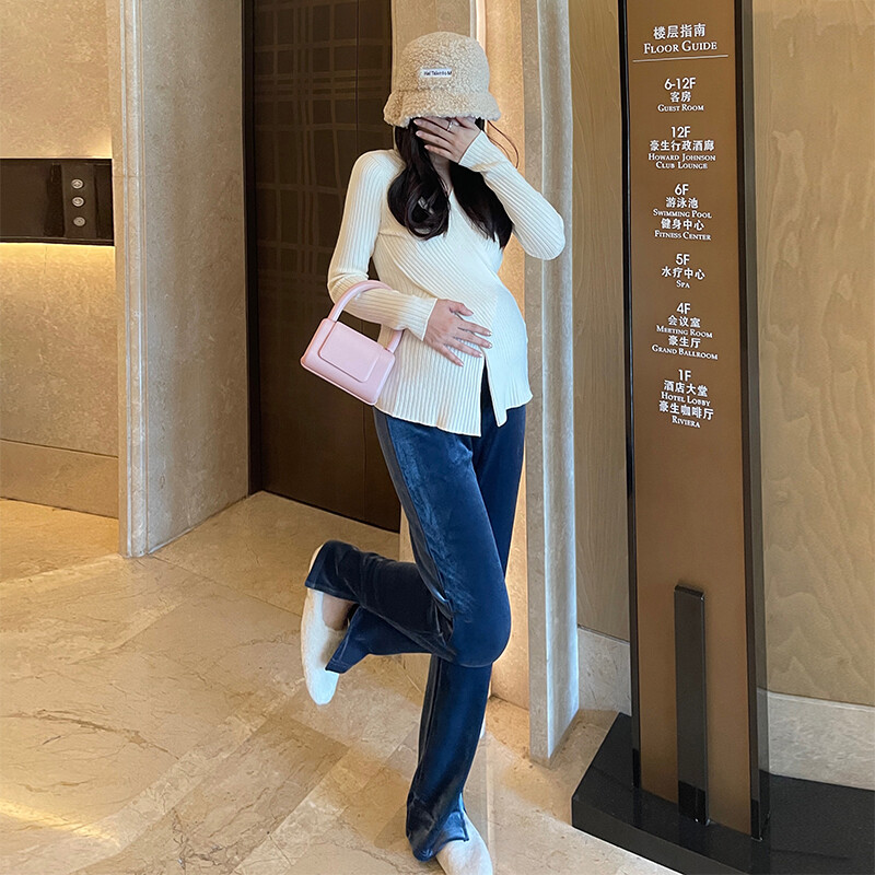 Jesenski pulover za trudnice i dojilje Jednobojni dugi rukavi s podijeljenim V-izrezom Nepravilan pulover za trudnice i dojilje Gornje majice