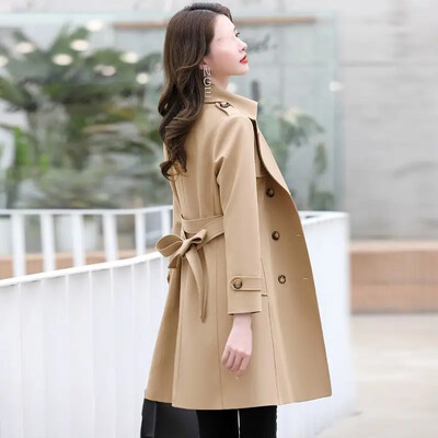 Sieviešu vidēja garuma divrindu mētelis, stilīgs, daudzpusīgs tievēšanas mētelis pavasara rudens sīkajām dāmām