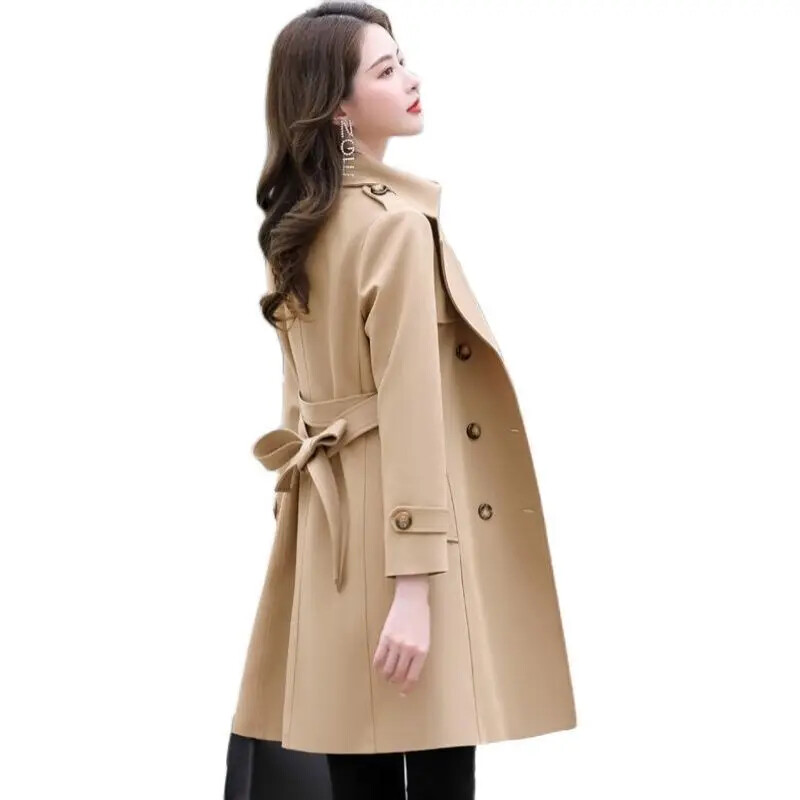 Sieviešu vidēja garuma divrindu mētelis, stilīgs, daudzpusīgs tievēšanas mētelis pavasara rudens sīkajām dāmām