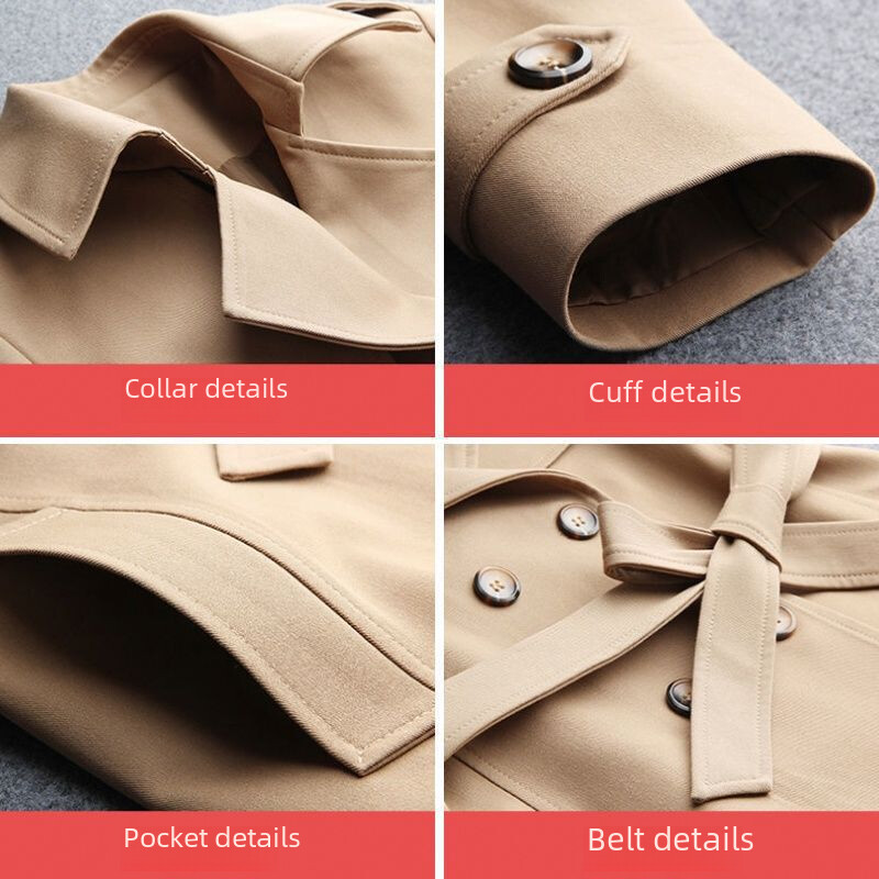 Sieviešu vidēja garuma divrindu mētelis, stilīgs, daudzpusīgs tievēšanas mētelis pavasara rudens sīkajām dāmām