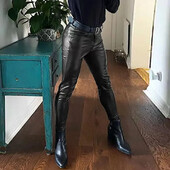 Vīriešu klasiskās mākslīgās ādas zīmuļu bikses vidus vidukļa uzvalks bikses elastīgas PU Bodycon biker bikses ikdienas biznesa PVC bikses pielāgotas