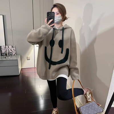 8086# Jesen Zima Osmijeh Pletene veste za trudnice Prevelike široke majice s kapuljačom Odjeća za trudnice Majice za trudnice