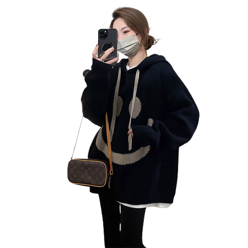 8086# Jesen Zima Osmijeh Pletene veste za trudnice Prevelike široke majice s kapuljačom Odjeća za trudnice Majice za trudnice