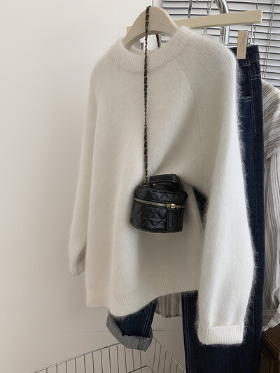 Ženski pleteni pulover Modni vintage jednobojni pulover Preveliki široki pleteni pulover za žene Novo jesen 2024.