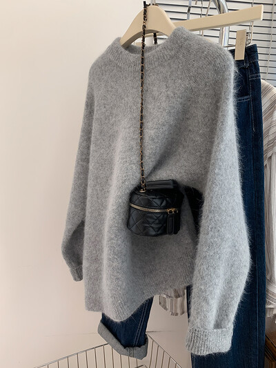 Ženski pleteni pulover Modni vintage jednobojni pulover Preveliki široki pleteni pulover za žene Novo jesen 2024.