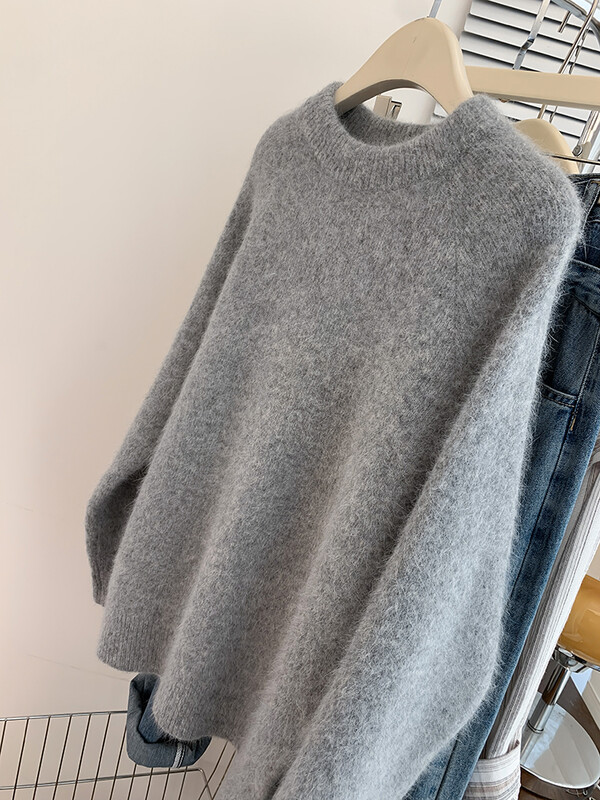 Ženski pleteni pulover Modni vintage jednobojni pulover Preveliki široki pleteni pulover za žene Novo jesen 2024.