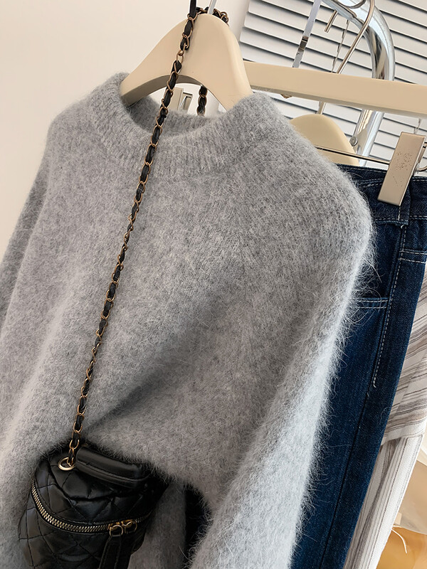 Ženski pleteni pulover Modni vintage jednobojni pulover Preveliki široki pleteni pulover za žene Novo jesen 2024.