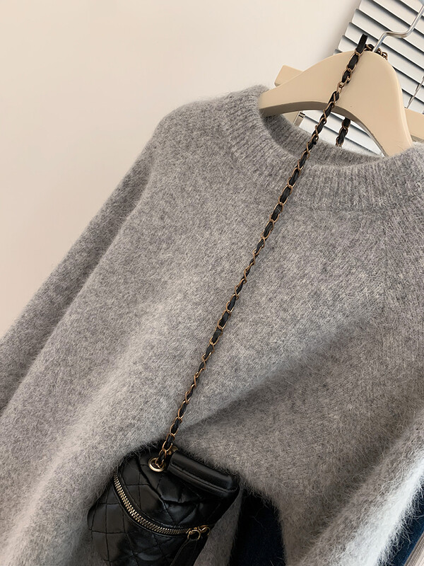 Ženski pleteni pulover Modni vintage jednobojni pulover Preveliki široki pleteni pulover za žene Novo jesen 2024.