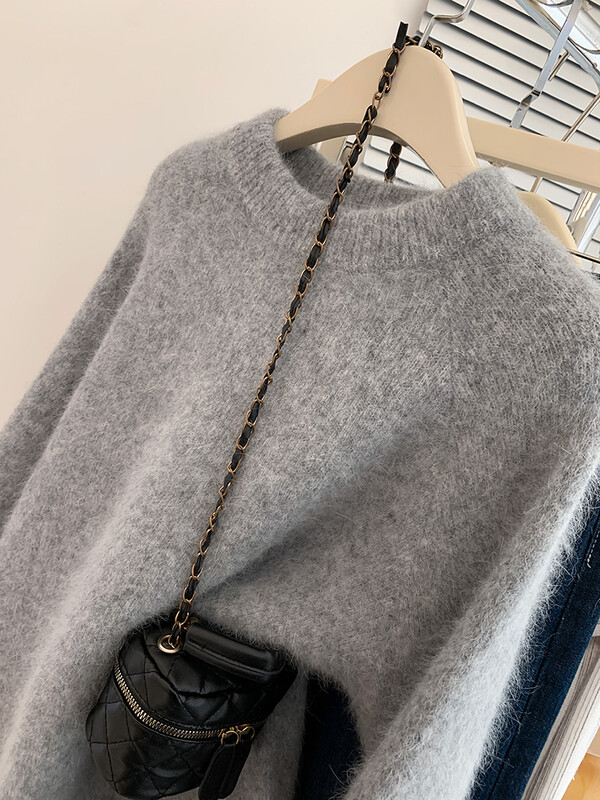 Ženski pleteni pulover Modni vintage jednobojni pulover Preveliki široki pleteni pulover za žene Novo jesen 2024.