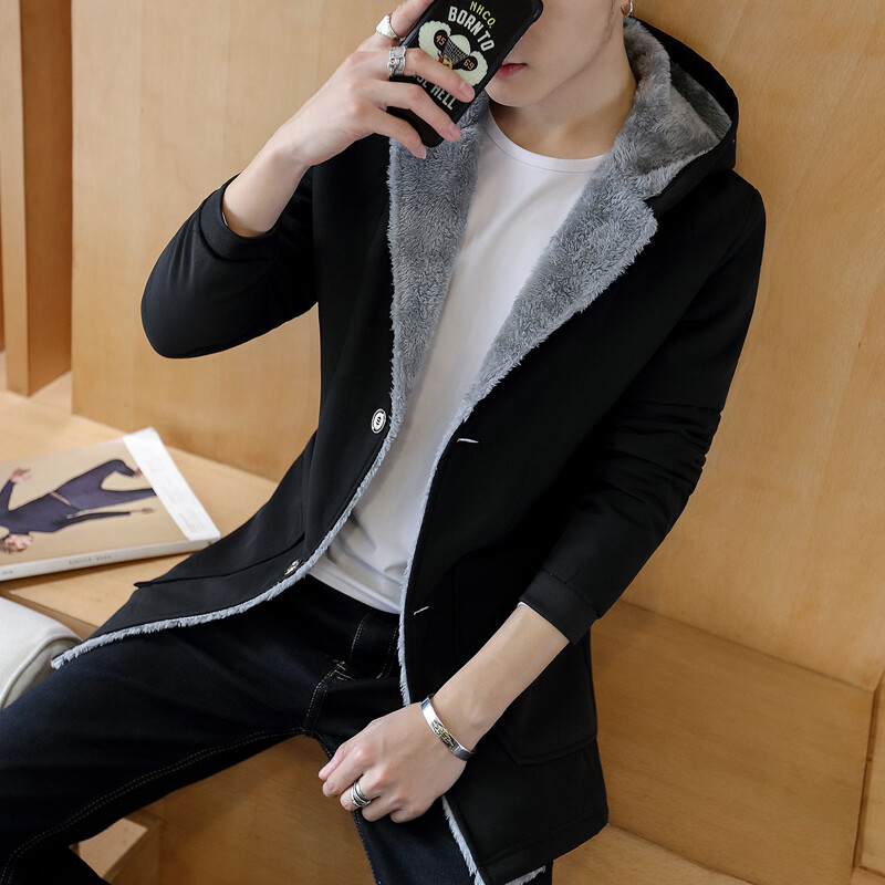 Iarnă Bărbați cu glugă caldă Paltoane bărbați Moda iarnă Jachetă caldă din cașmir pentru bărbați Hanoră Trench Jachete bărbați mărime mare Negru