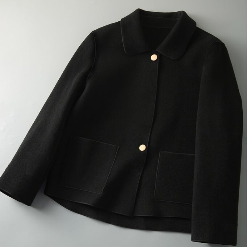 Rudens ziema Jaunas sieviešu vienkrāsainas leļļu apkakles pogu kabatas ikdienas mēteļi Modes vintage daudzpusīgi brīvi topi ar garām piedurknēm