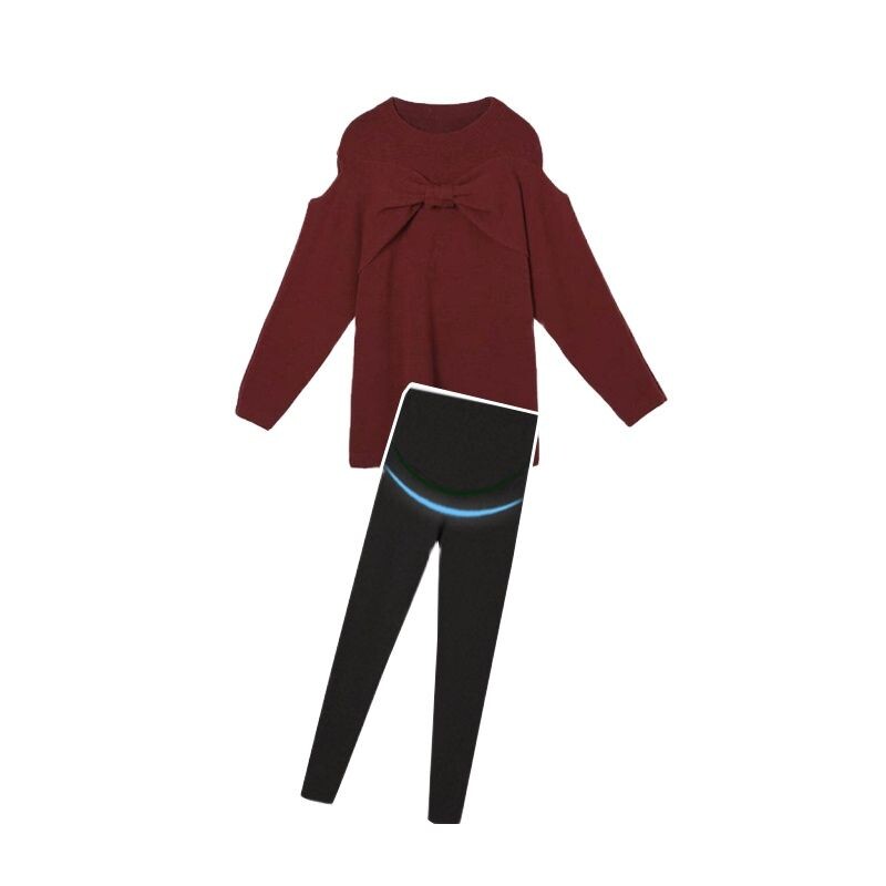 Crveni džemper u korejskom stilu za trudnice, zima, velika pletena odjeća za trudnice, dugi opušteni ležerni trudnički pulover za trudnice