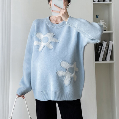 Őszi téli divat Virágok Kötött kismama pulóverek Bő pulóverek Ruhák terhes nőknek Alkalmi terhességi felsők