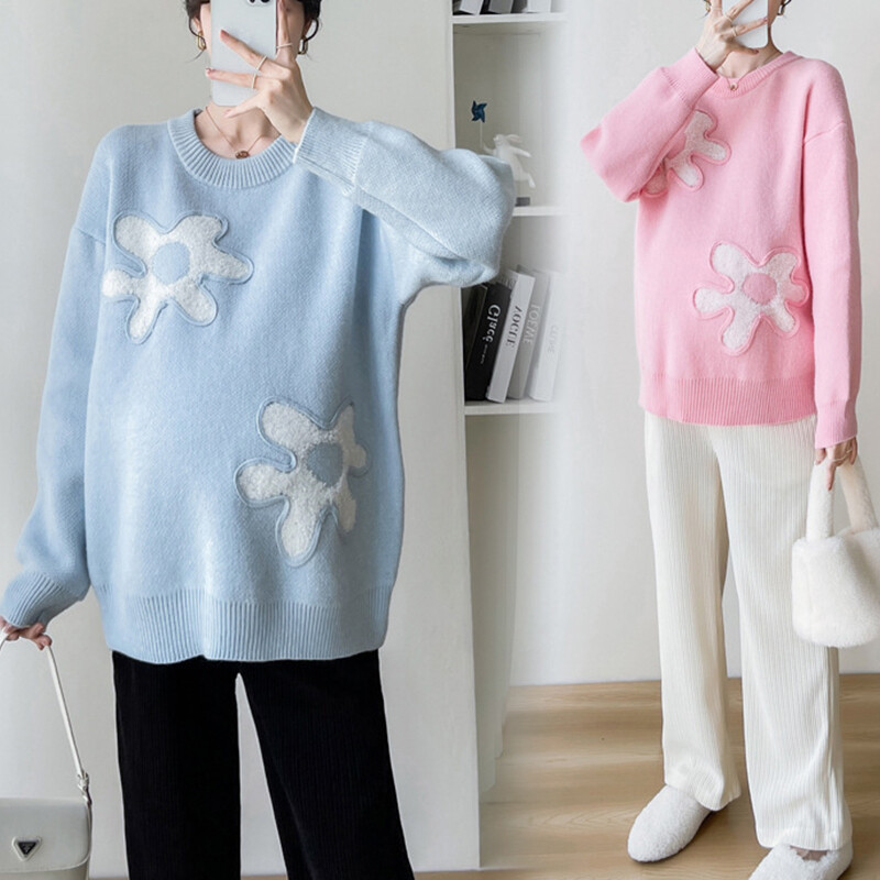 Őszi téli divat Virágok Kötött kismama pulóverek Bő pulóverek Ruhák terhes nőknek Alkalmi terhességi felsők