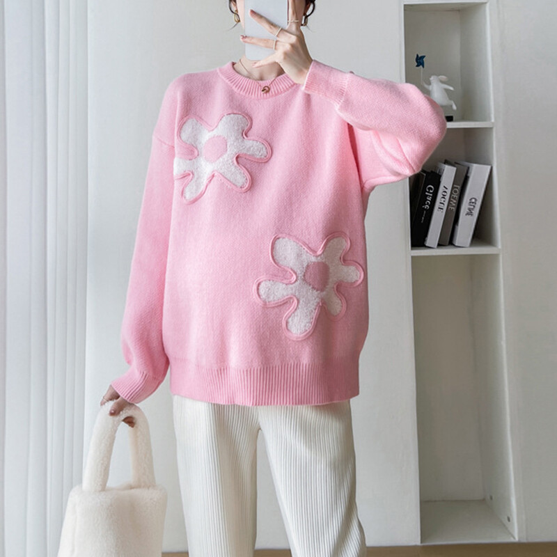 Őszi téli divat Virágok Kötött kismama pulóverek Bő pulóverek Ruhák terhes nőknek Alkalmi terhességi felsők