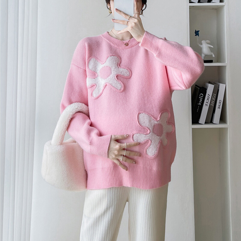 Őszi téli divat Virágok Kötött kismama pulóverek Bő pulóverek Ruhák terhes nőknek Alkalmi terhességi felsők