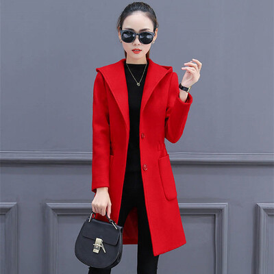 Palton de lână pentru femei 2024, primăvară, toamnă, jachetă subțire de lână, pentru femei, de lungime mijlocie, paltoane de lână, pardesiu elegant, la modă, cu glugă