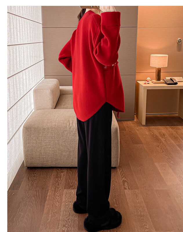 Sarkans grūtnieču džemperis rudens ziema lielizmēra grūtniecei trikotāžas puloveri neregulāra mode grūtniecība jaungada apģērbs jauks