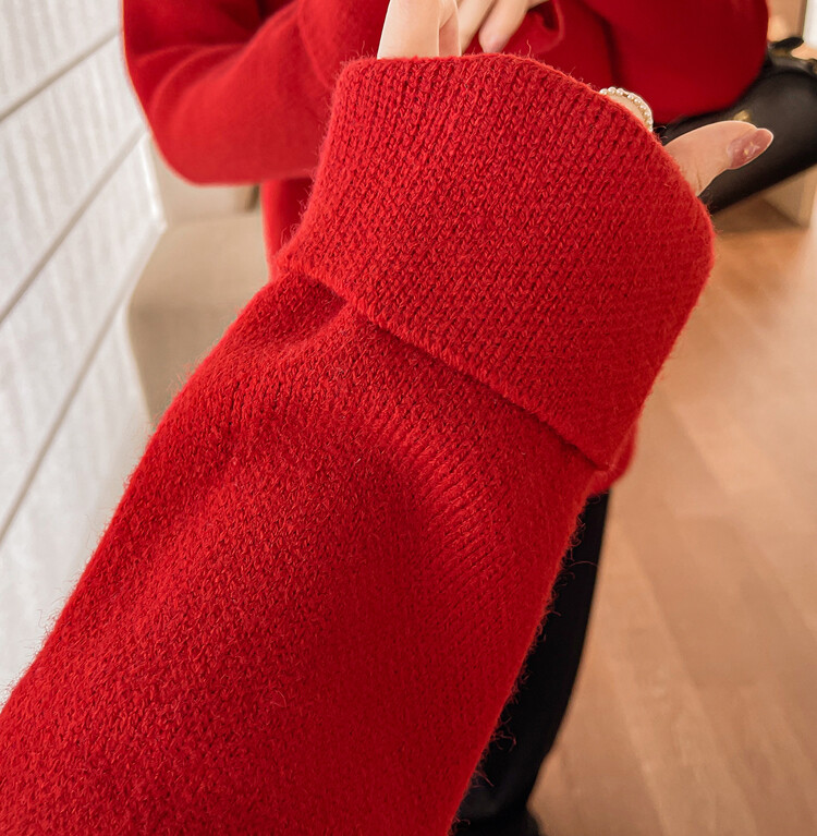 Sarkans grūtnieču džemperis rudens ziema lielizmēra grūtniecei trikotāžas puloveri neregulāra mode grūtniecība jaungada apģērbs jauks