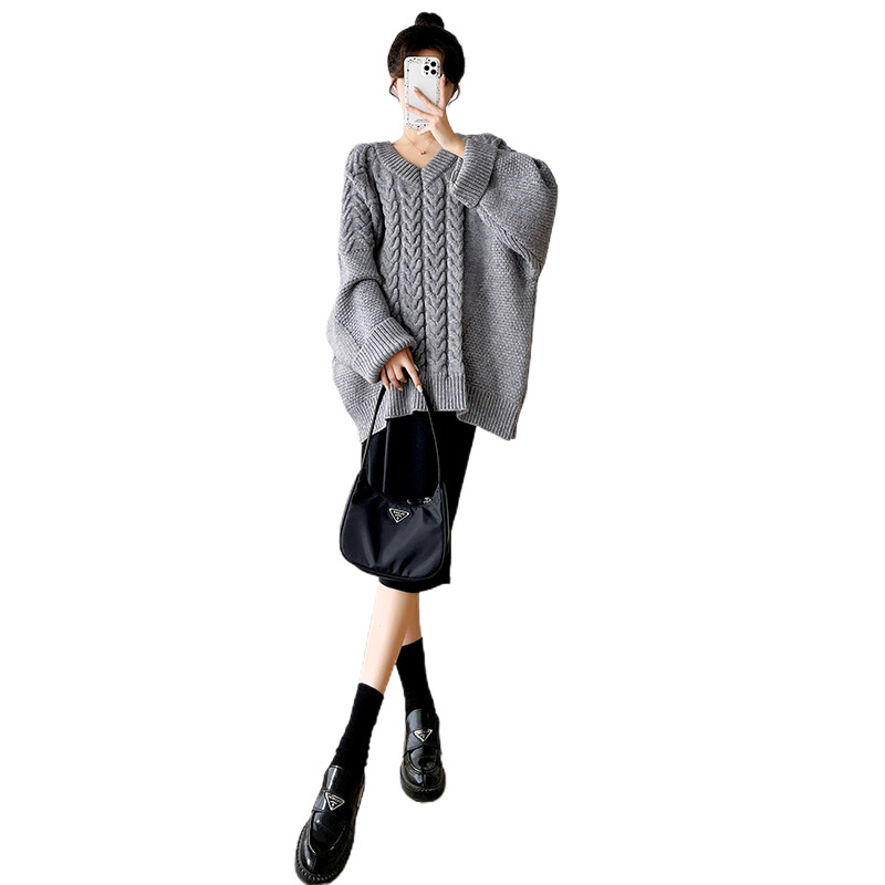 Pulover za trudnice velikih veličina, šišmiš rukava, V-izreza, pleteni puloveri za trudnice velikih veličina, dugi široki zimski odjevni predmeti za trudnice