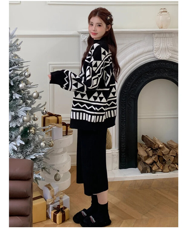 Stil coreean Maternitate Mantoane Iarna Maneca Lunga Modele Negru Alb Moda Femeie Insarcinata Cardigane tricotate Jachete Sarcina