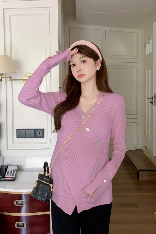 Jesenska odjeća za dojenje za trudnice Pulover s dugim rukavima s dugim rukavima i V-izrezom za dojenje Majice za trudnice i dojilje